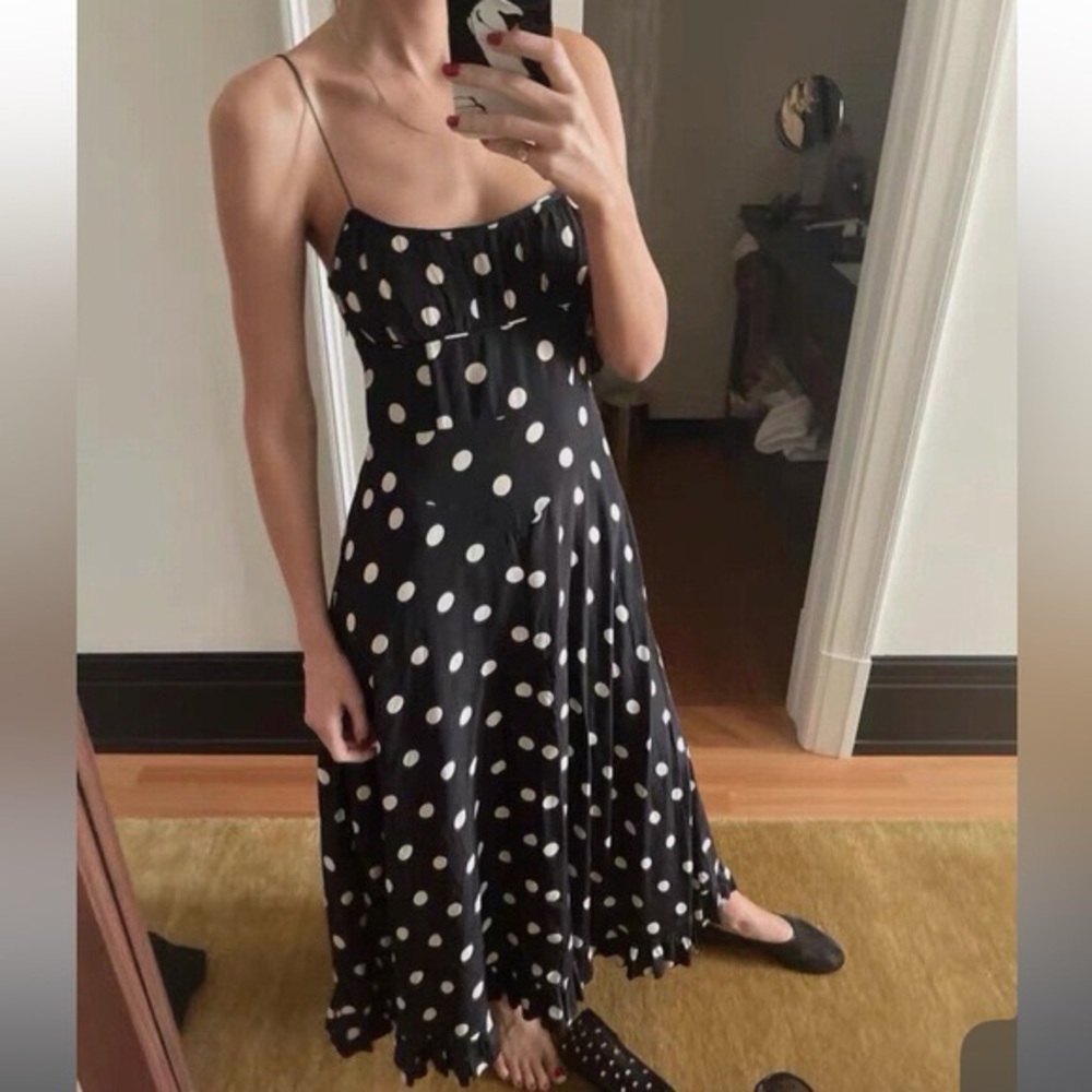 Doen Black and White Polka Dot Midi Dress